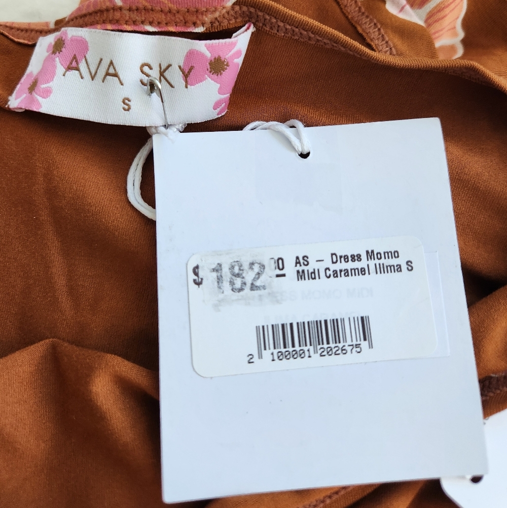 Ava Sky Fighting Eel Dress Momo Midi in Caramel Ilima, Size Small (NWT) - Picture 4 of 4
